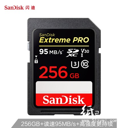 闪迪（SanDisk）256GB SD存储卡 U3 C10 V30 4K至尊超极速版 读速95MB/s 写速90MB/s 捕捉4K超高清