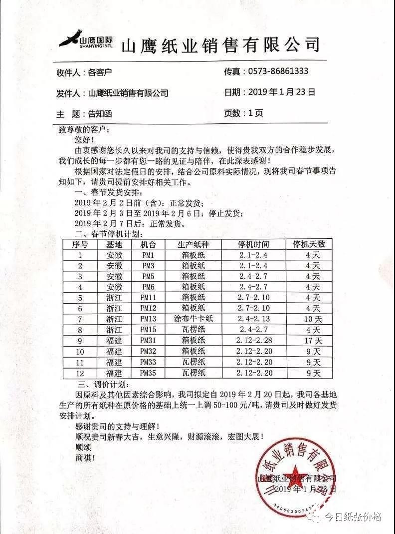 最新15家纸厂春节放假、停收安排，请查收！