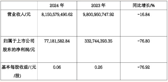 中顺洁柔2024年实现营业收入81.51亿元